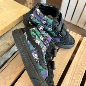 Vans Kids Size 1.5 Black Purple and Green Skeleton Sneakers